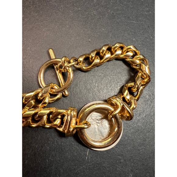 Chunky Gold Tone Curb Chain O-Ring Toggle Clasp Bracelet Costume Jewelry - Picture 7 of 13